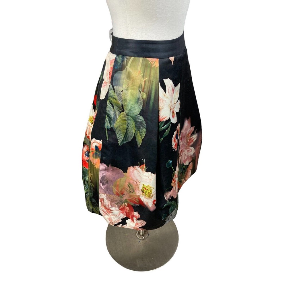 Ted Baker 1 US 4 Black Paladia Opulent Bloom Floral Lined Pleated Skirt /Pockets - Picture 2 of 4